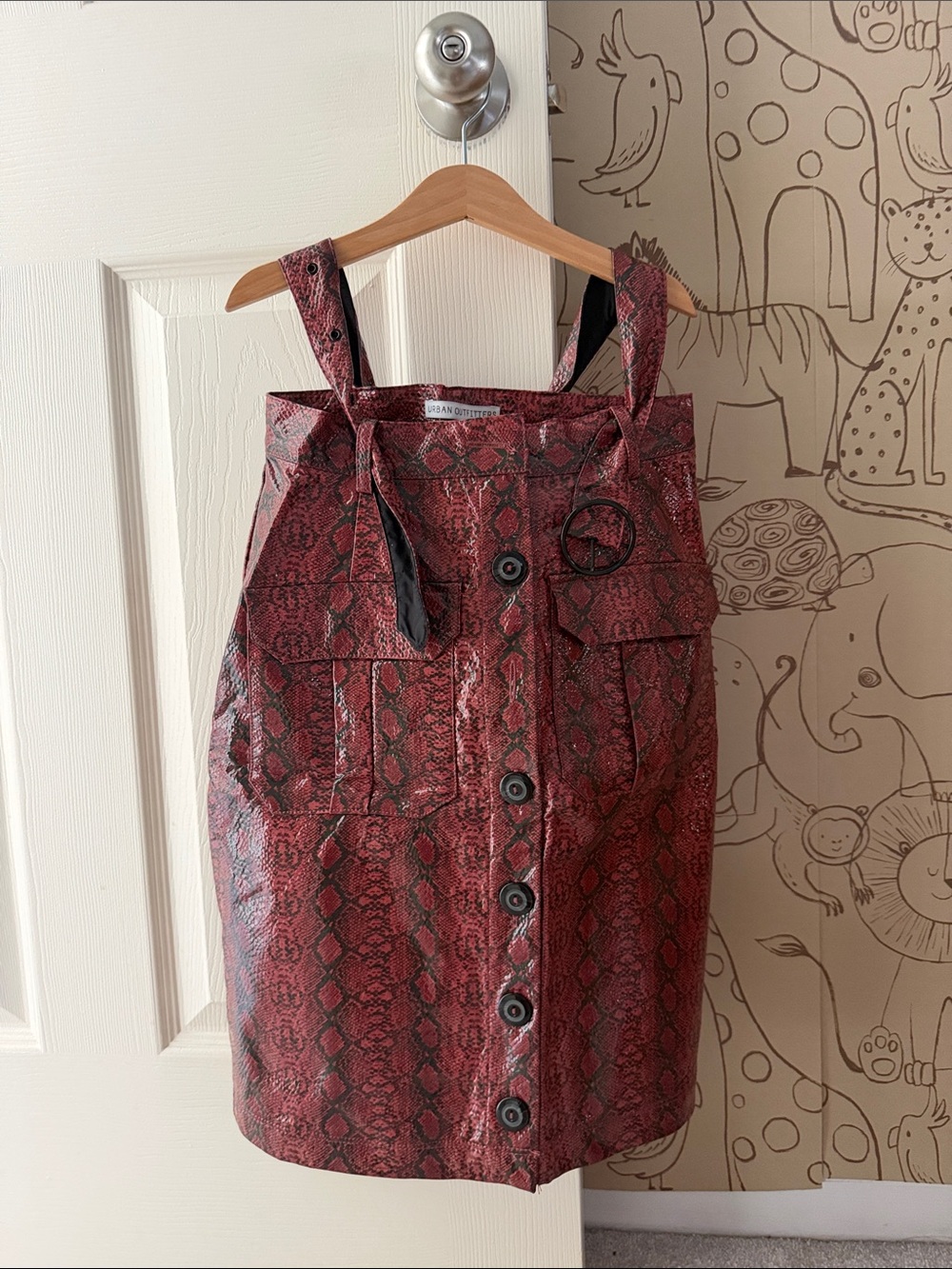 Urban Outfitters Red Snake-Print Button-Front Skirt